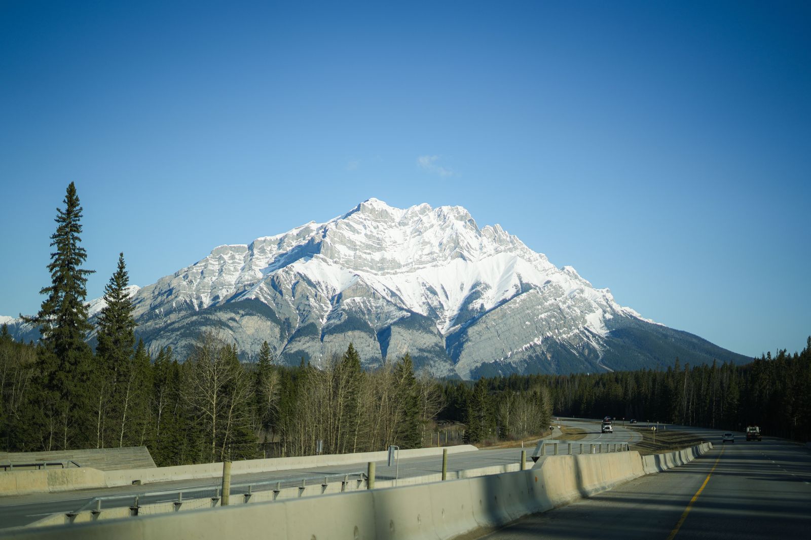 The Trans-Canada into the mountains: Banff is an hour forty-five from the airport