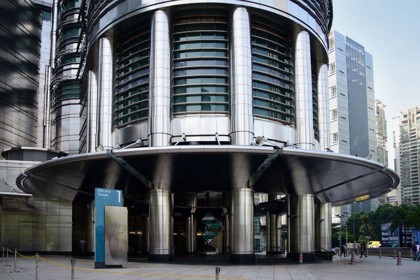 A business sedan at the loading bay of a downtown London office tower
